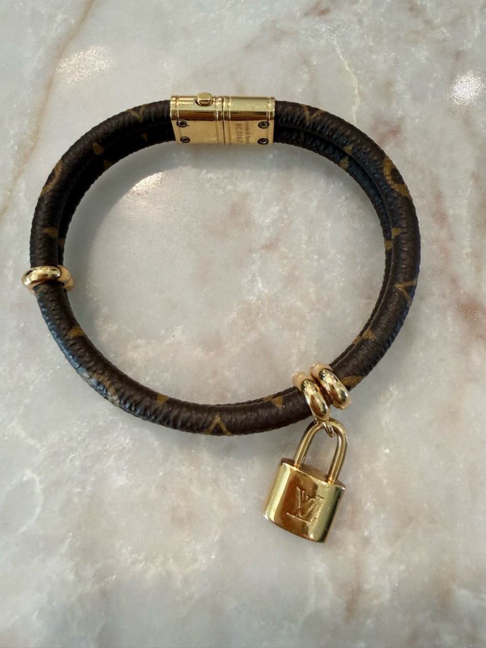 Louis Vuitton Brown Monogram Padlock Charm Bracelet with Gold Hardware